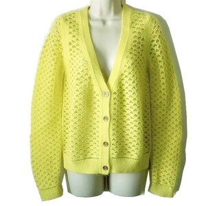 NWOT Juicy Couture Angora V-Neck Cardigan L Neon Yellow Long Sleeves